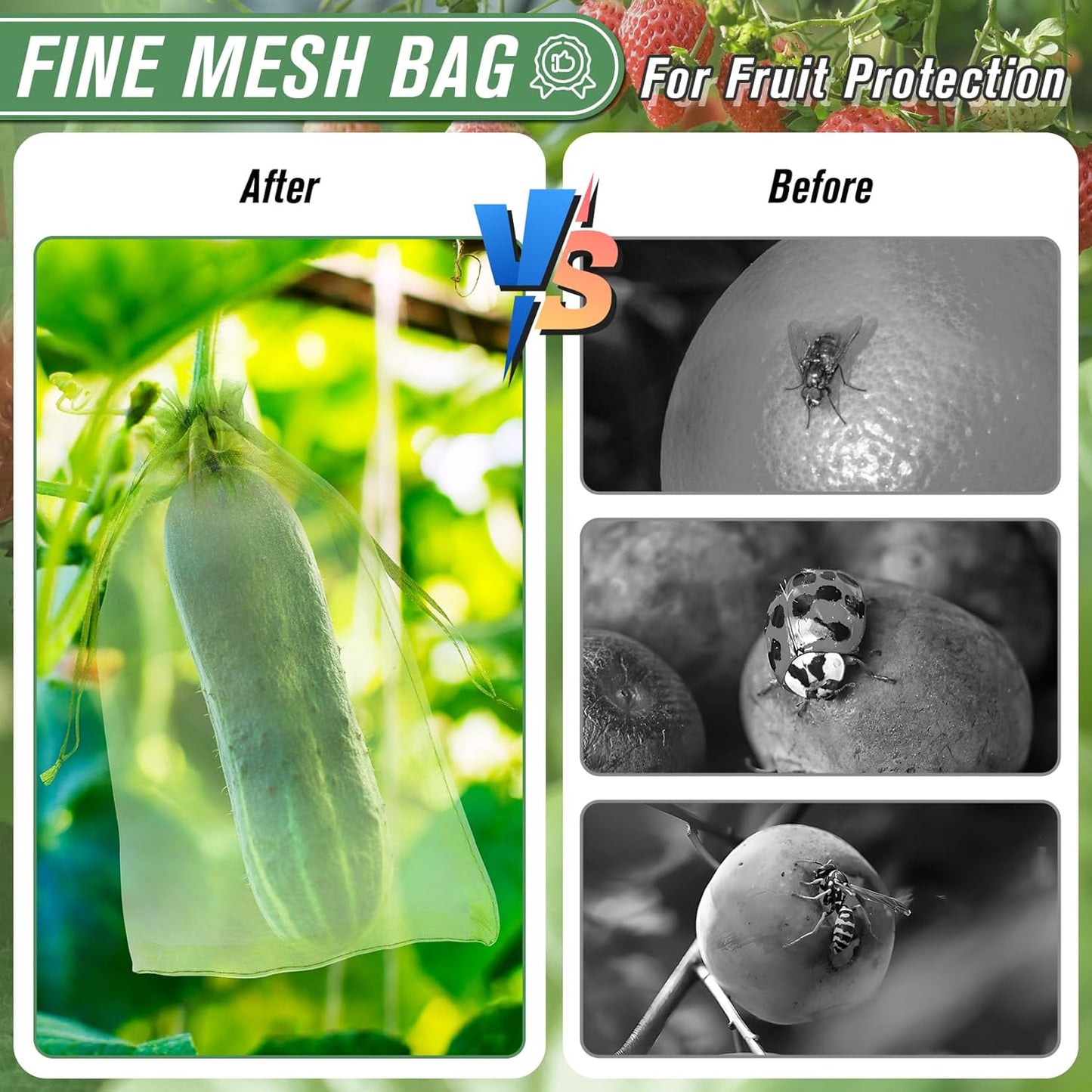 ANZNKU 100pcs 6x9 Inch Fruit Protection Bags, Fruit Bags for Fruit Trees, Green Mesh Cover Bag Garden Netting Pest Barrier for Tomato Mango Vegetables