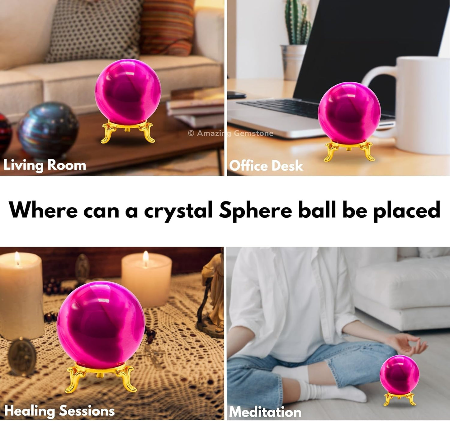 Amazing Gemstone Pink Onyx Crystal Ball with Stand - 2 Inches Crystal Sphere Meditation Balls for Witchcraft and Decorative Balls
