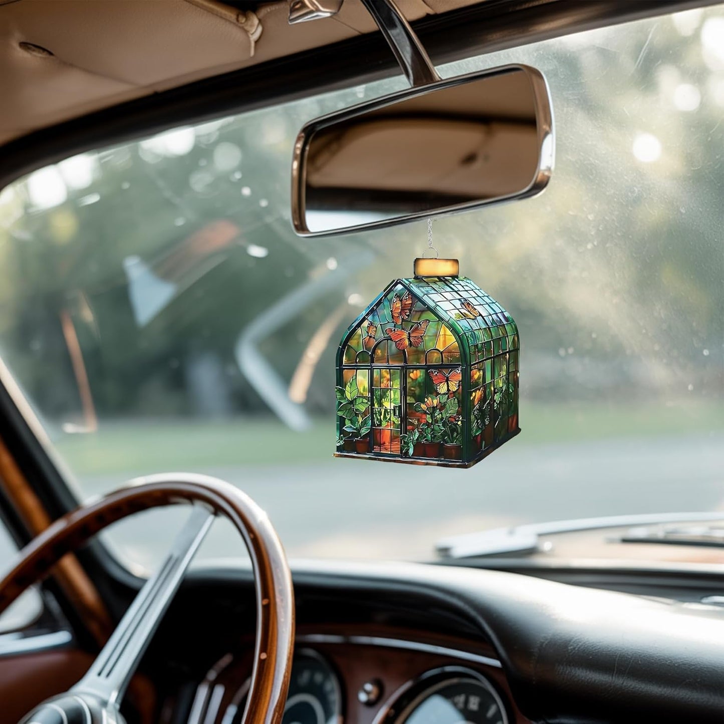 Greenhouse Acrylic Suncatcher Stained Glass Effect Window Car Hanging Christmas Ornament Indoor Outdoor Decor Garden Sun Catcher Panel Gifts for Nature Lover for Women Mom Grandma