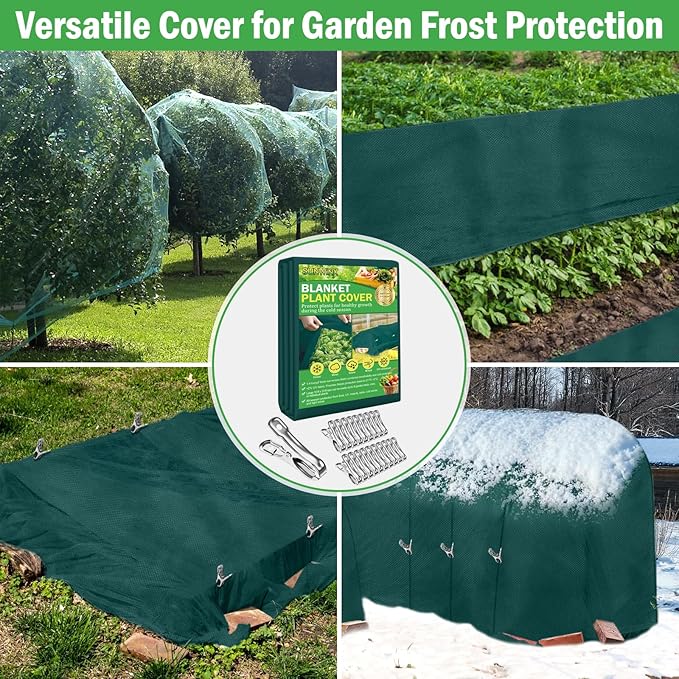 10×33 ft Plant Covers Freeze Protection- 1.4 oz/yd² Frost Cloths Blankets for Outdoor Plants, Reusable Floating Row Cover Plant Freeze Protection for Winter Garden Vegetables Raised Bed, Green