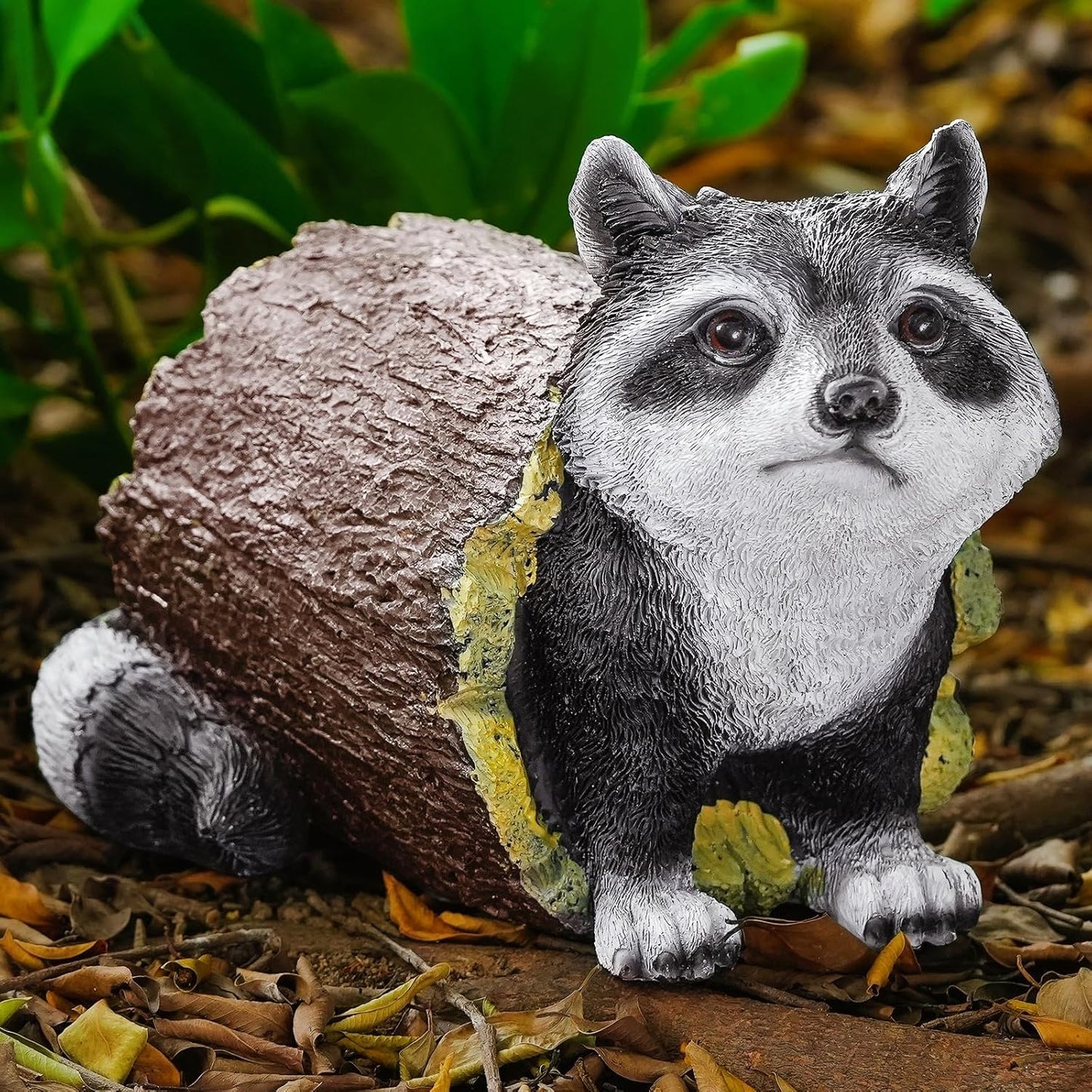 Garden 10.2" Raccoon Statue, Cute Outdoor Raccoon Decor, Resin Realistic Figurine, Animal Themed Garden Accent Art, Landscape Accent Gift Sculpture for Yard Patio Lawn Art