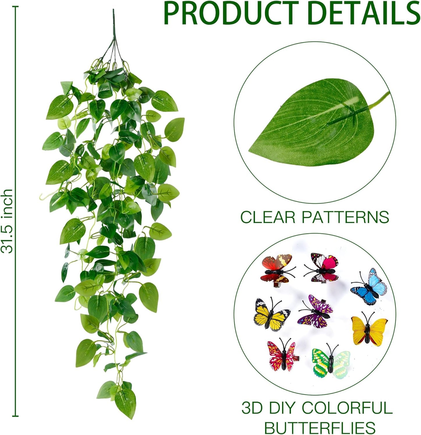 Sggvecsy Fake Hanging Plants 2 Pcs Artificial Hanging Plants Fake Ivy Vine Faux Pothos Vines Artificial Ivy Leaves Greenery Plant for Room Patio Home Indoor Outdoor Shelf Wall Garden Decor(No Baskets)