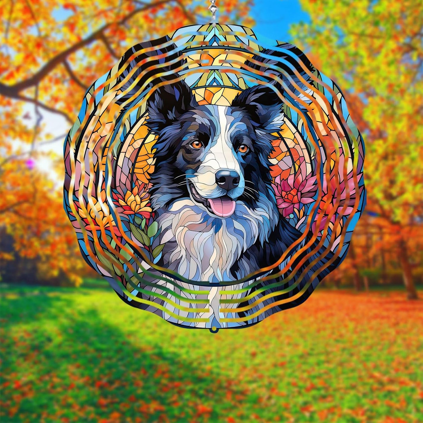 Border Collie Wind Spinner Pet Dog Memorial Gifts 3D Aluminum Metal Kinetic Hanging Wind Sculpture Spinners for Yard and Garden Indoor Outdoor Window Garden Decoration 8 Inch (Border Collie 1)