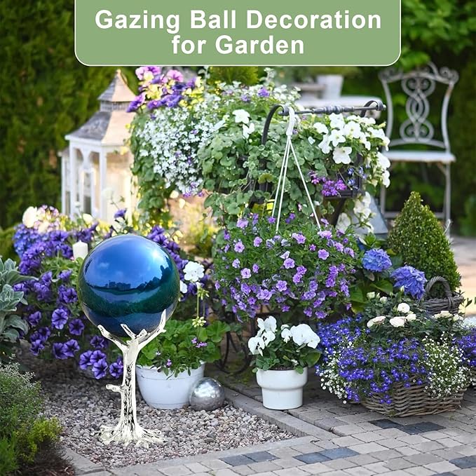 Nerien 6 Inch Gazing Ball, Stainless Steel Garden Mirror Globe, Polished Ornament Sphere, Hollow Floating Reflective Hemisphere, Home Outdoor Pond Housewarming Swimming Pool Decoration Gift, Blue