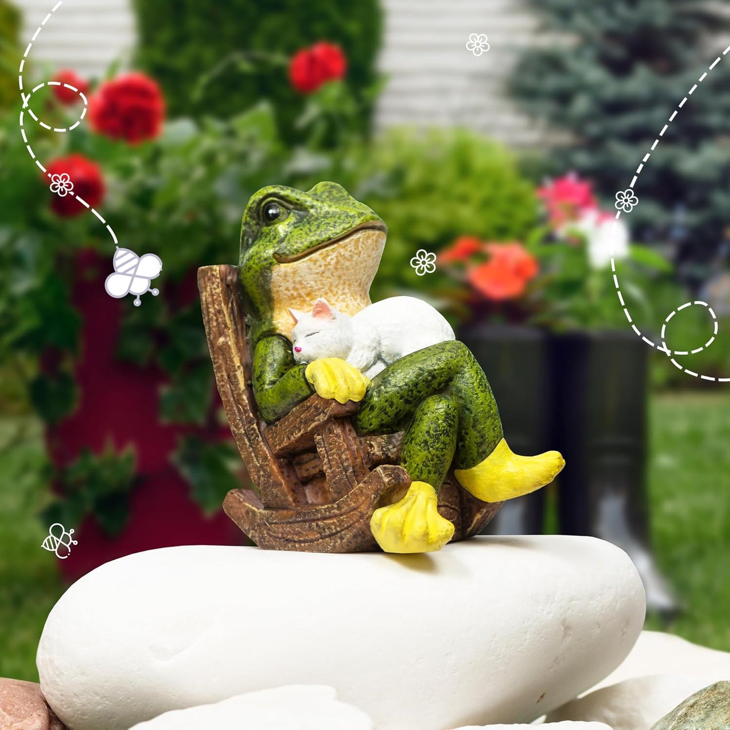 Miniature Frog Garden Statue with Cat Figurine, Frog Gifts, 3.14'' Outdoor Decorations for Yard and Garden