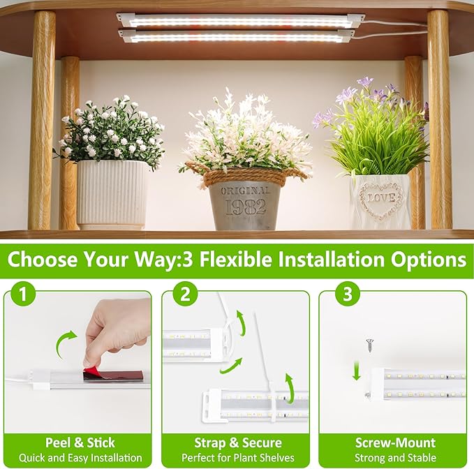 FOXGARDEN Dual-Row LED Grow Lights for Indoor Plants, Full Spectrum 120 LEDs, Grow Light Strip with 4/8/12H Timer, 10 Dimmable Levels & 3 Switch Modes for Growing