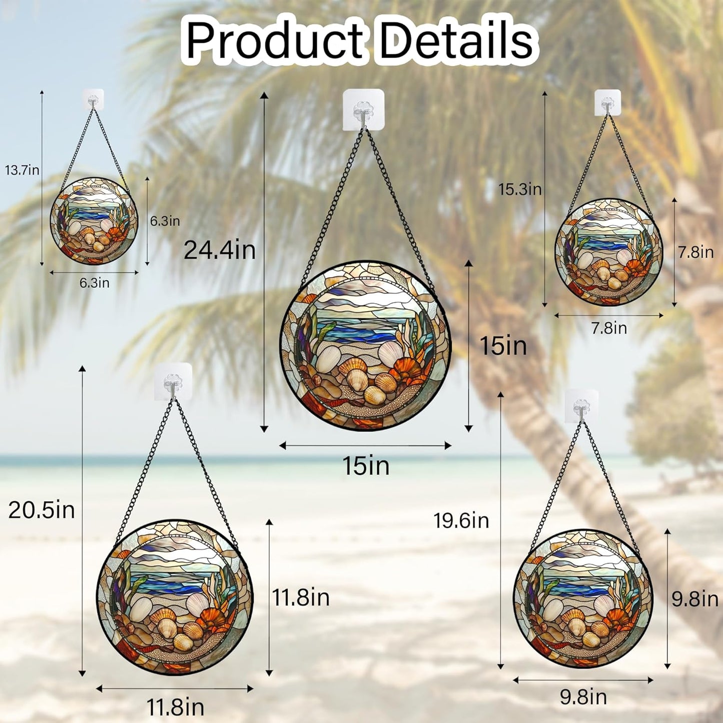 Stained Glass Window Hanging Conch Shells Ocean Seaweed Large 11.8" - Suncatcher Door Garden Sunroom Sun Catcher Home Decor Housewarming Birthday for Mom Grandma Men Woman
