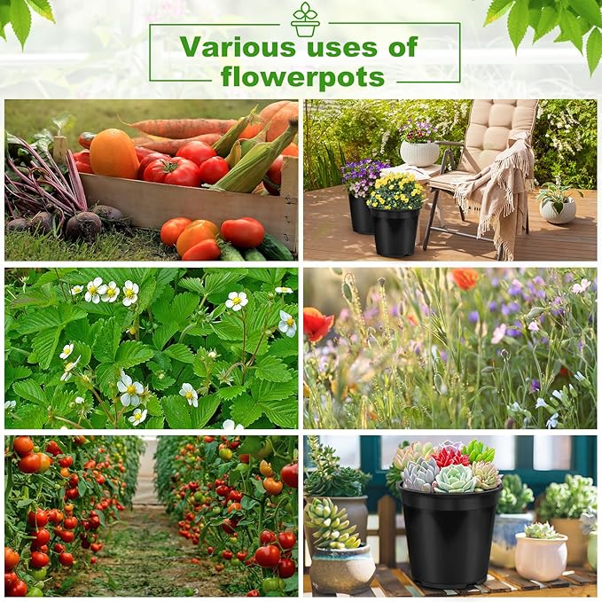 4pcs 10 Gallon Pots for Plants, 10 Gallon Plastic Nursery Pot with Drainage Holes, Planter Seedling Pots for Nursery Garden, Flowers, Succulent Outdoor Indoor (10 Gal- 4 Pack)
