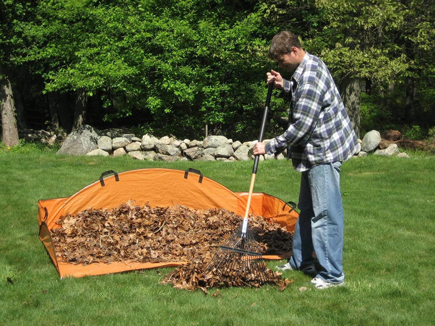 Reusable Cleanup Tarp for Lawns and Gardens - Landscape and Yard Accessories, Rake Leaves and Debris, Easy To Use, Collapsible Design, Orange, (5’ X 7’)