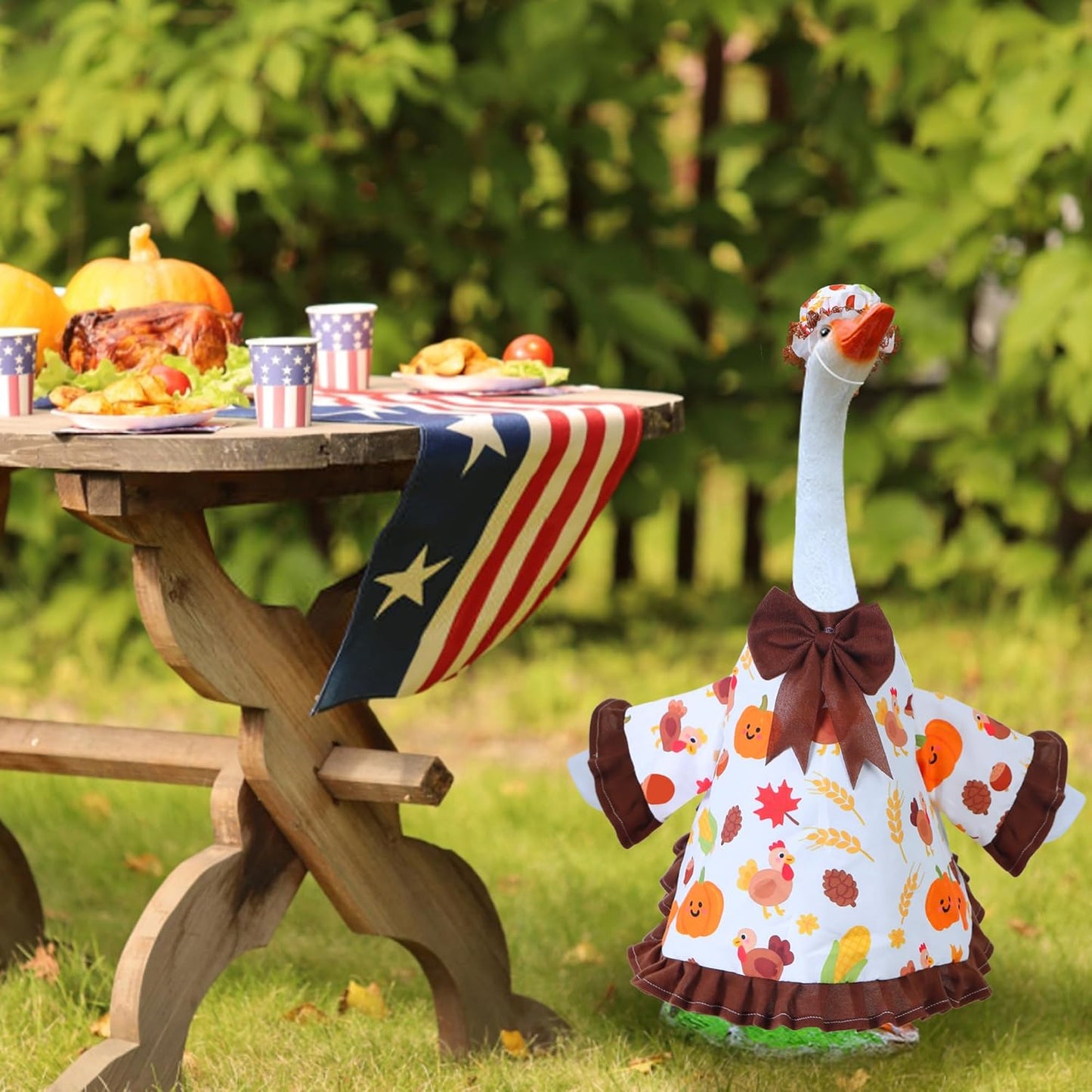 Thanksgiving Goose Outfit for Porch Goose 23" Cement Statue Clothing - Thanksgiving Outdoor Decoration for Patio Yard Lawn