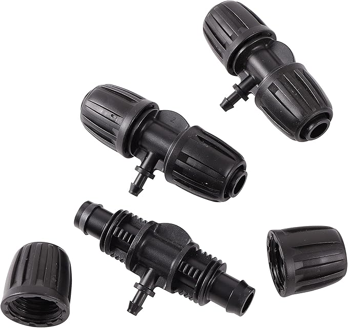 Barbed Tee ,Barb Stone 1/2 inch to 1/4 inch Irrigation Tube Anti-Drop Premium Quality Fitting (1/2" ID x 0.60’‘-0.63" OD) -20 PCS Tee