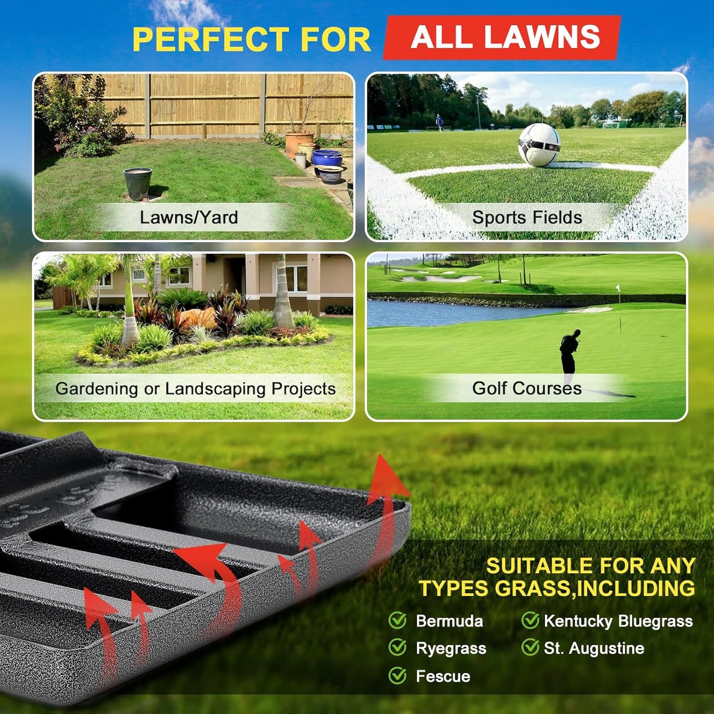 Lawn Leveling Rake - Heavy Duty 17"x10" Stainless Steel Lawn Leveler | Adjustable 28-72" Handle, Reinforced Welds & Smooth Edge for Soil, Dirt,Ground,Yard Top Dressing,Landscaping