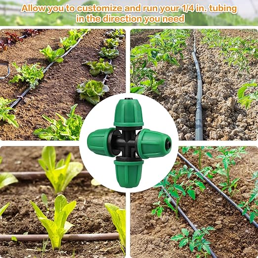 Upgraded 1/4" Drip Irrigation Cross Fittings:Leak Free Lock Barbed 4 Way Tee Connectors for 1/4 Inch Irrigation Tubing Quick Connect Parts for Garden Landscape System (24 Pieces)