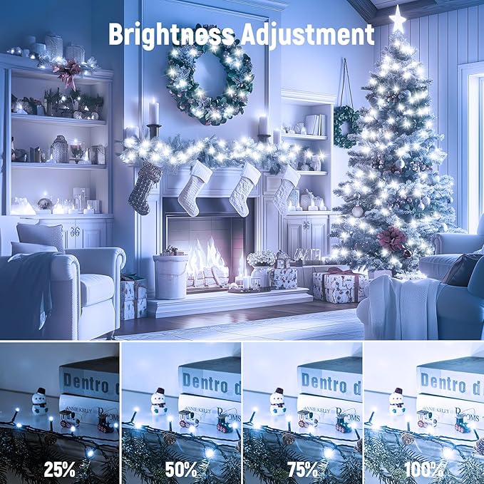 Christmas Tree Lights Outdoor, 168Ft 600 LED Twinkle Fairy Lights String Lights with 8 Light Modes for Christmas LED Garland Wreath Wedding Indoor Holiday Decorations with Dark Green Wire, Cool White