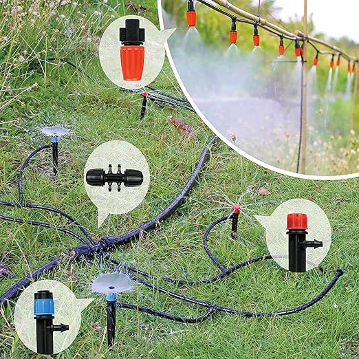 265FT Automatic Drip Irrigation System,Quick Connector Garden Watering System Sprinkler System Kit for Lawn Raised Bed Greenhouse Plant Watering System with 1/4'' Tubing,Drip Emitters,Connectors