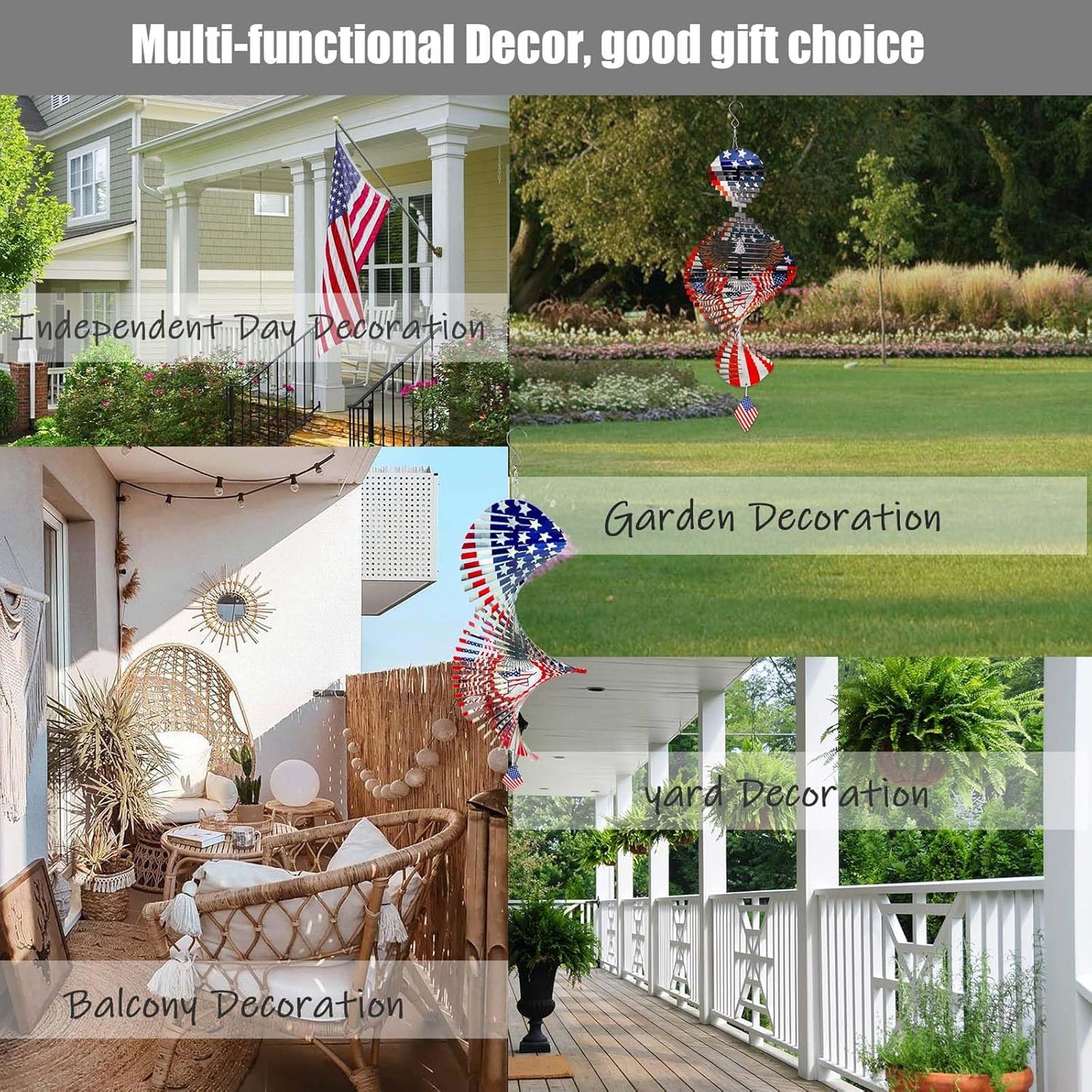 American Flag Eagle Patriotic Helix Metal Wind Spinners for Yard and Garden,12 Inch 3D Stainless Steel Hanging Kinetic Yard Art Wind Sculpture Independence Day Decor Outdoor Indoor