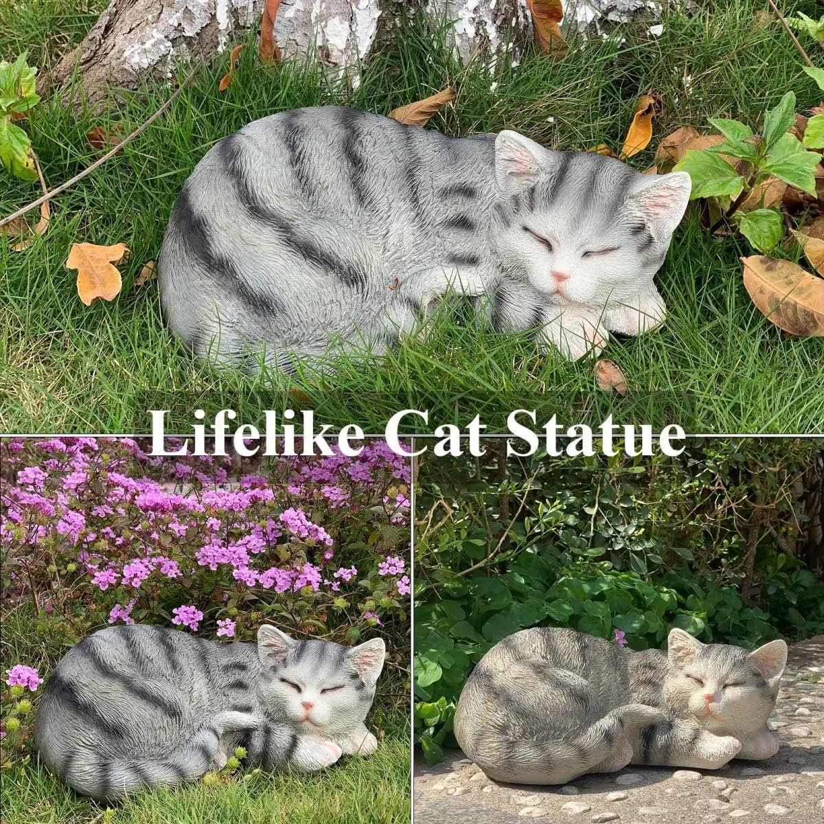 GARDEN WHISPER Cat Statue, Grey, Resin, Contemporary, Outdoor / Indoor Decor, 11.4" L x 7.1" W x 4.3" H, 1.5 lbs