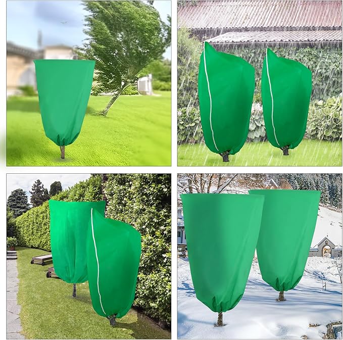 Ideal Swan 4 Pack Plant Covers Freeze Protection for Winter, Winter Plant Cover with Zipper Drawstring Frost Cloths for Outdoor Plants, Winter Tree Covers Freeze Protection (23.6" x 31.5",Green)