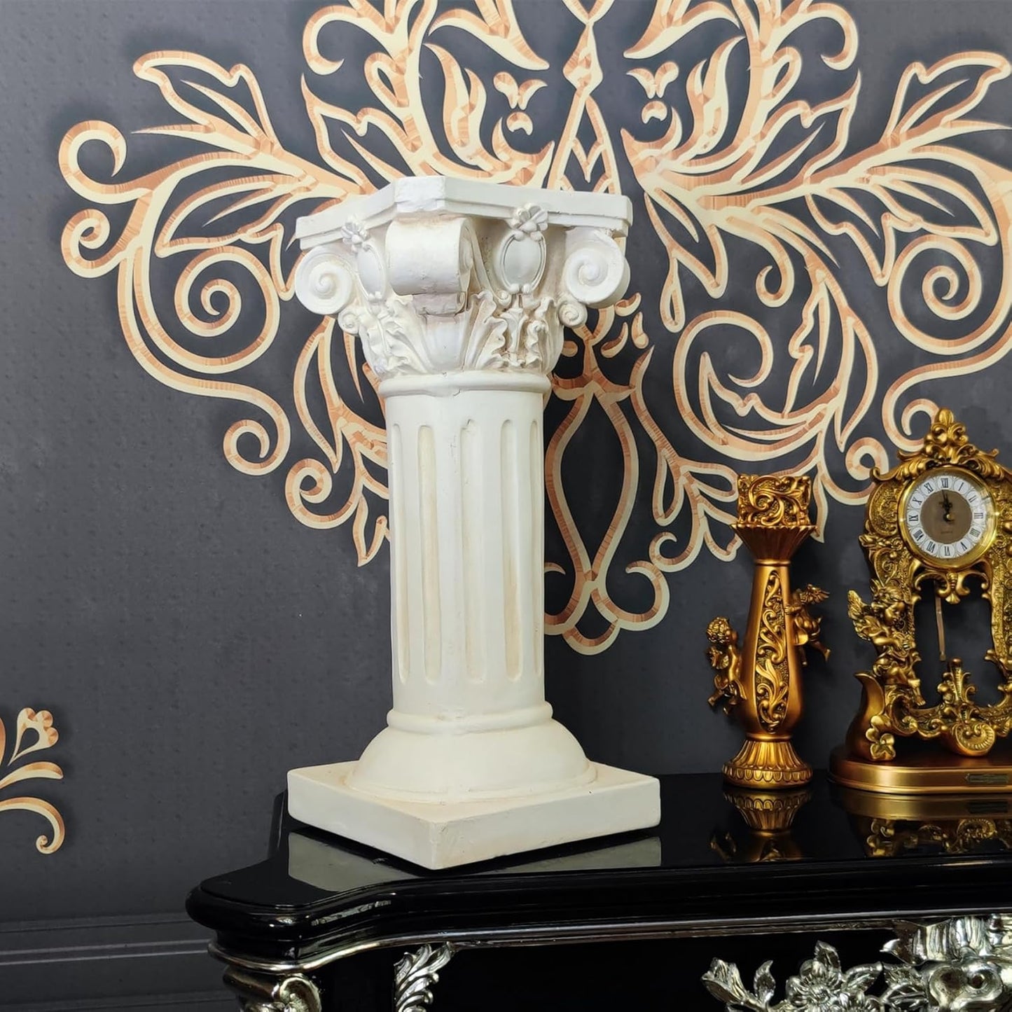 Classical Greek Ionic Order Column with Retro Old Style for Indoor Outdoor Garden Decor or Display Pedestal Pillar Stand for Plants and Sculptures,White