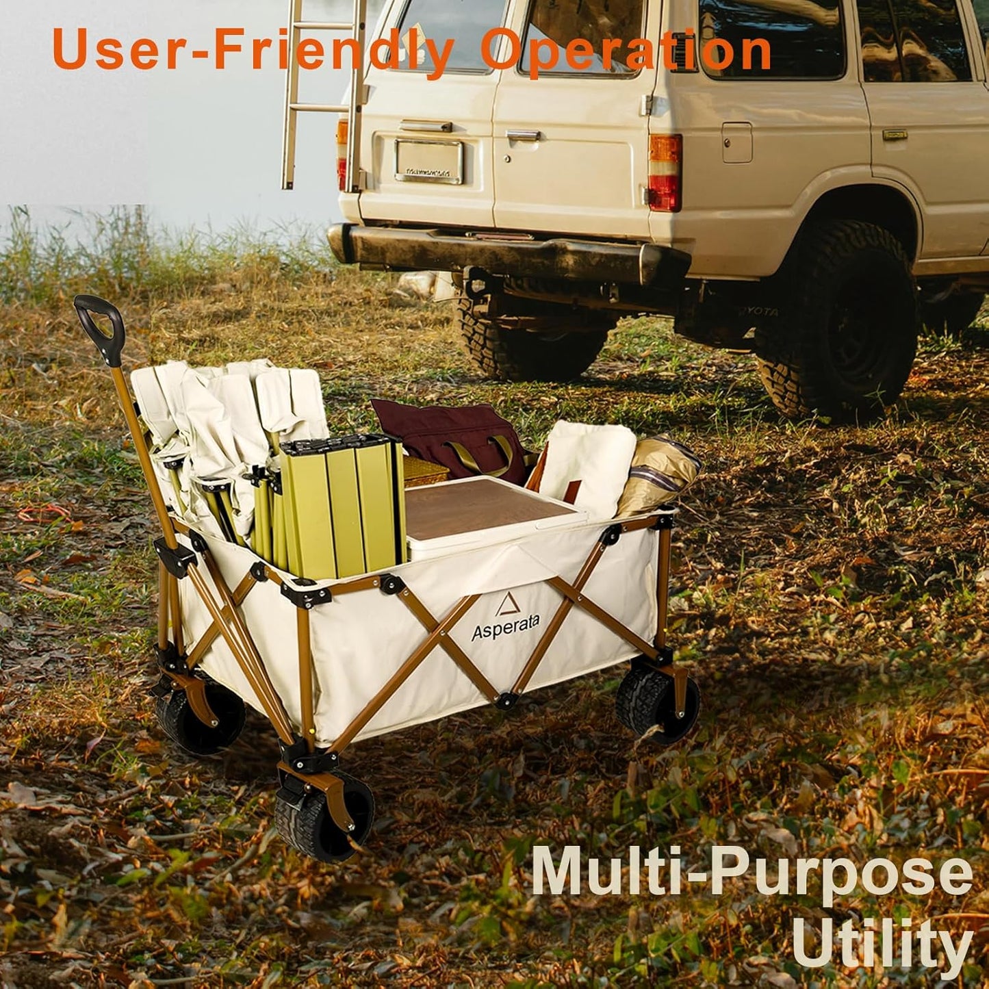 Collapsible Wagon - 330lbs Heavy Duty; Beach & Garden Cart with Big Wheels;White Wagons Carts for Grocery Sports Garden Shopping Camping
