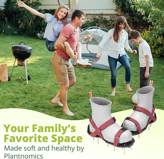 Lawn Aerator Shoes with Hook-and-Loop Straps, Pre-Assembled, Fully Adjustable, One-Size-Fits-All – Lawn and Garden Tool Reduces Thatch, Revives Soil Health (Maroon)