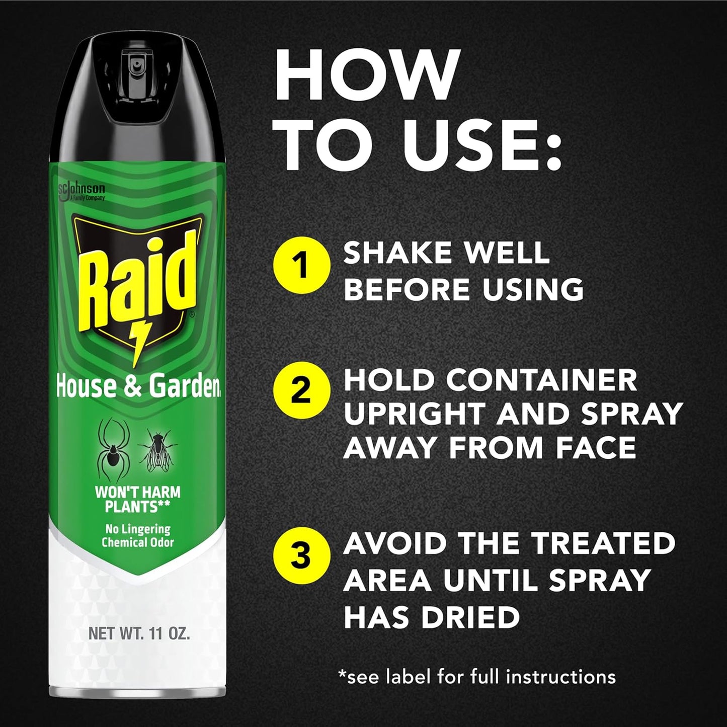 Raid House and Garden Insect Killer, Kills Ants, Roaches, Spiders and Flies on Contact, 11oz