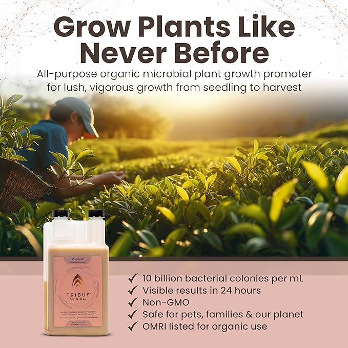Tribus Organic Microbial Inoculant β Root Booster for Plants, Increases Plant Yield, Root Growth, Flower & Fruit Quality. Bloom Booster. Visible Root Growth in 24Hrs. Packaging May Vary. 33.8 oz