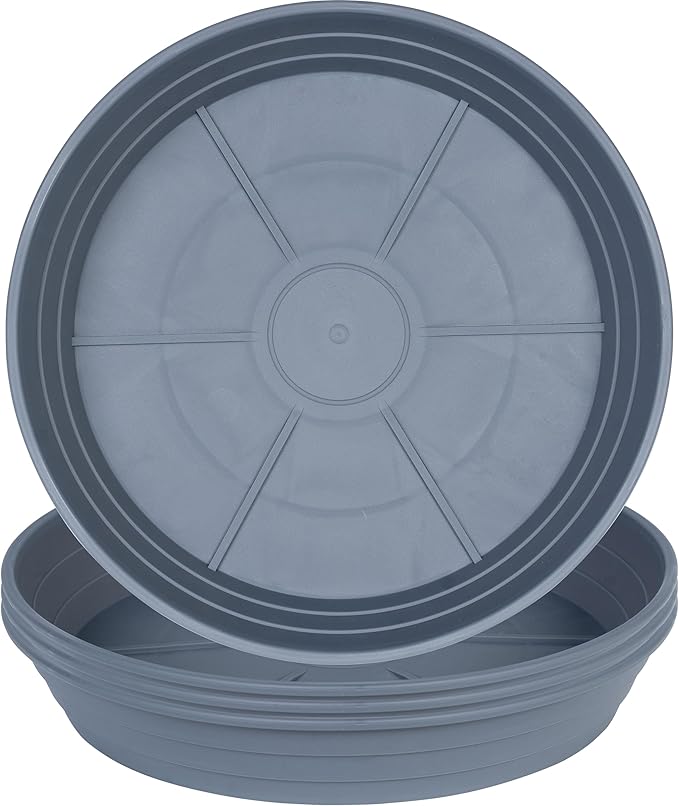 Plant Saucer 8 Inch 4 Pack 6 8 10 12 14 16 18 20 25, Plastic Plant Trays for Pots,Extra-Deep Plant Water Dray Tray, Bird Bath Bowl, Heavy Flower Plant saucers Indoors and Outdoor No Holes 8in-4 grey