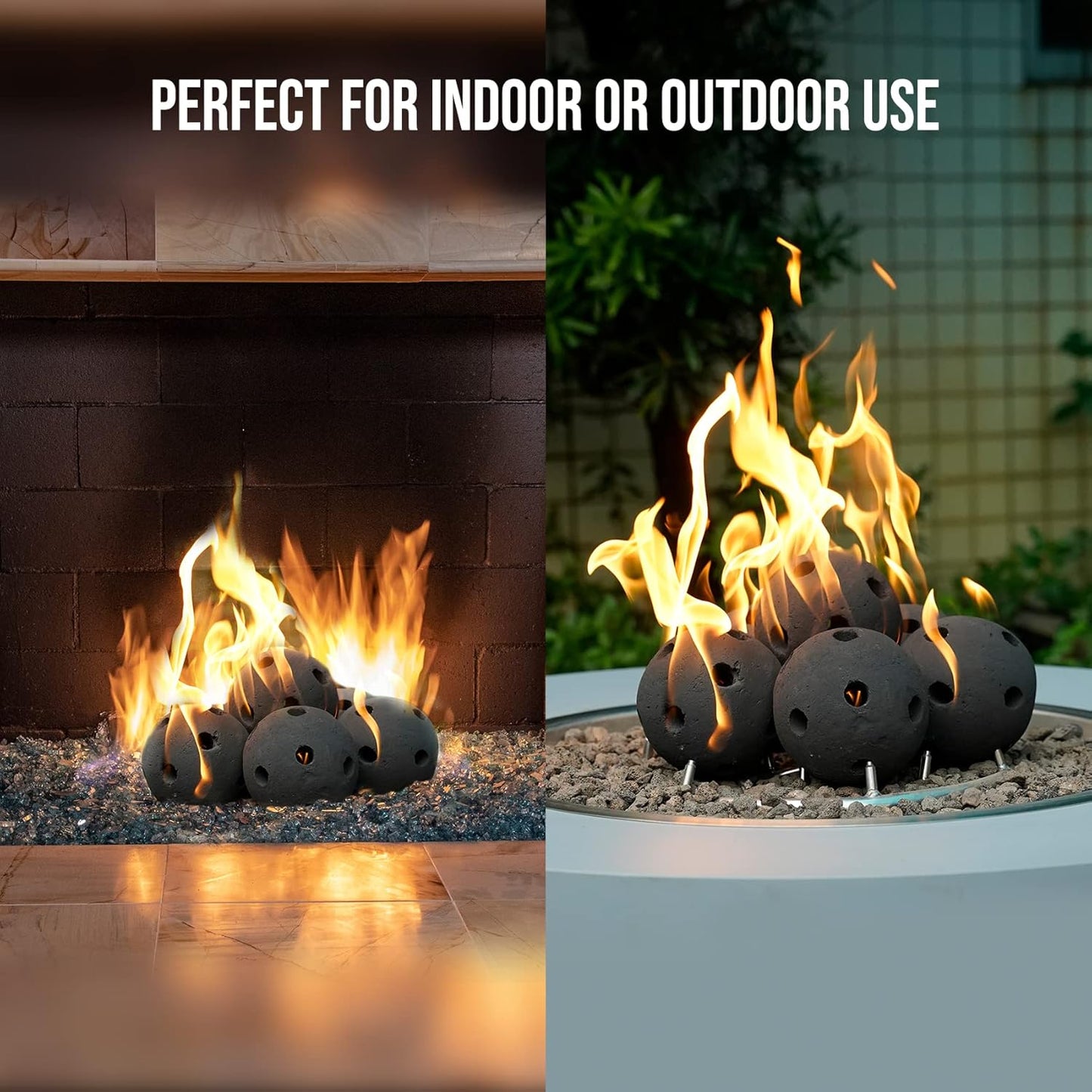 Skyflame Hollow Ceramic Balls, Set of 6 Round Fire Stones Set for Indoor and Outdoor Fire Pits or Fireplaces Accessory, 5 Inch, Black