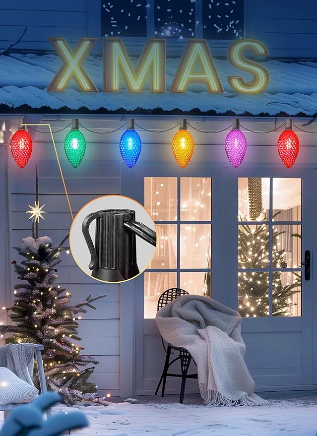 Minetom Solar Double C9 Strawberry Christmas Pathway Lights Outdoor -16FT 10 LED C9 Christmas Lights Outdoor with Timer,8 Modes, Solar Christmas Outdoor Decorations for Lawn Outside Walkway,Multicolor