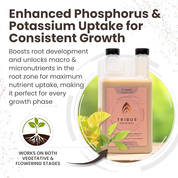 Tribus Organic Microbial Inoculant β Root Booster for Plants, Increases Plant Yield, Root Growth, Flower & Fruit Quality. Bloom Booster. Visible Root Growth in 24Hrs. Packaging May Vary. 33.8 oz