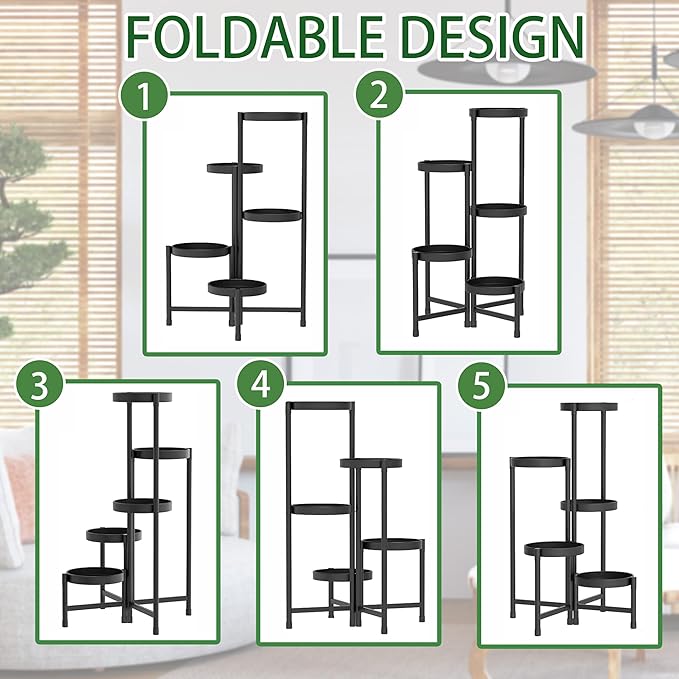 Plant Stand Indoor outdoor 5 Tier,Foldable Corner Tall Plant Shelf for Multiple Plants,Flower Pot Holder Display Stand for Living Room Balcony Garden Patio