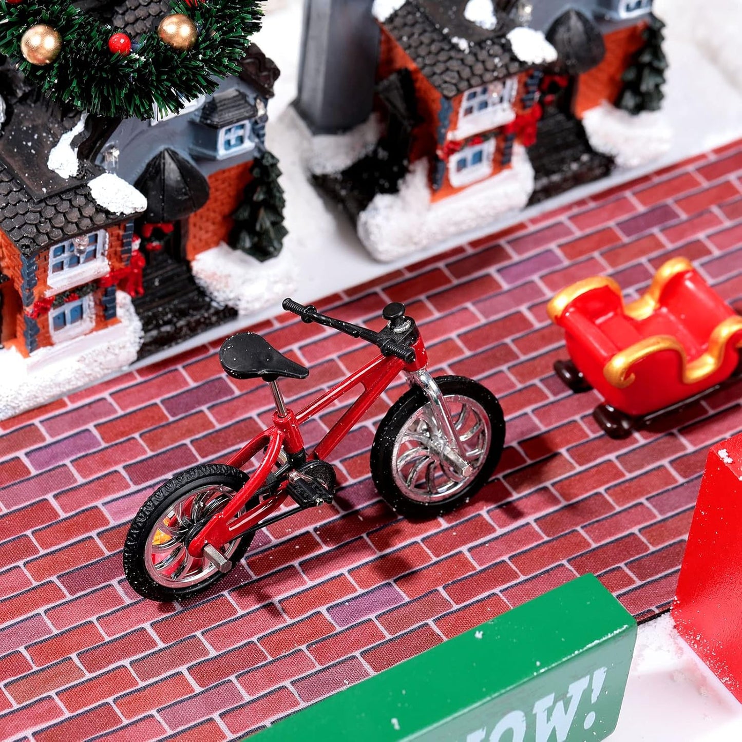 Marspark Christmas Village Accessories 5 x 50 Inch Christmas Miniature Road Village Street Mat Xmas Snow Street Decorations for Little Landscape(Red Brick Style)