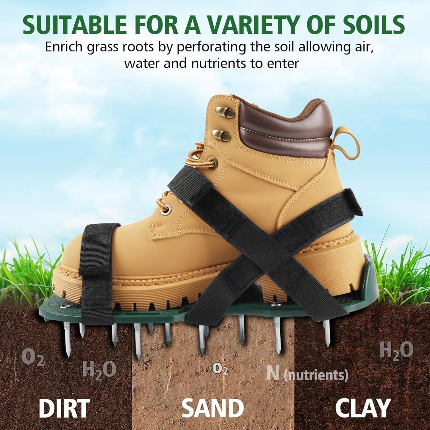 Lawn Aerator Shoes for Grass, Lawn Aeration Shoes with Adjustable Hook Loop Straps and Heavy Duty Spike, Soil Aerator Tool for Aerating Patio Yard Garden