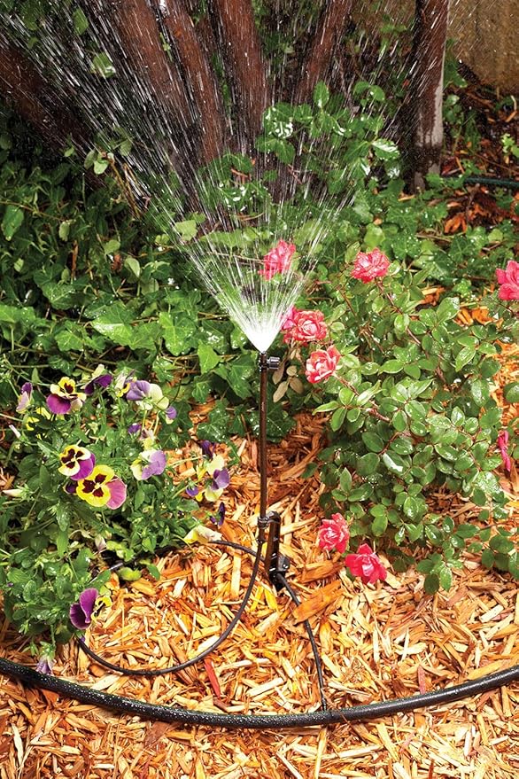 Rain Bird MSSTKTQ1S Drip Irrigation Micro-Spray on Adjustable Height Staked Riser with 1/4" Tubing and Barbed Coupler, 90° Quarter Circle Pattern, 0-10' Spray Distance Black (Pack of 2)