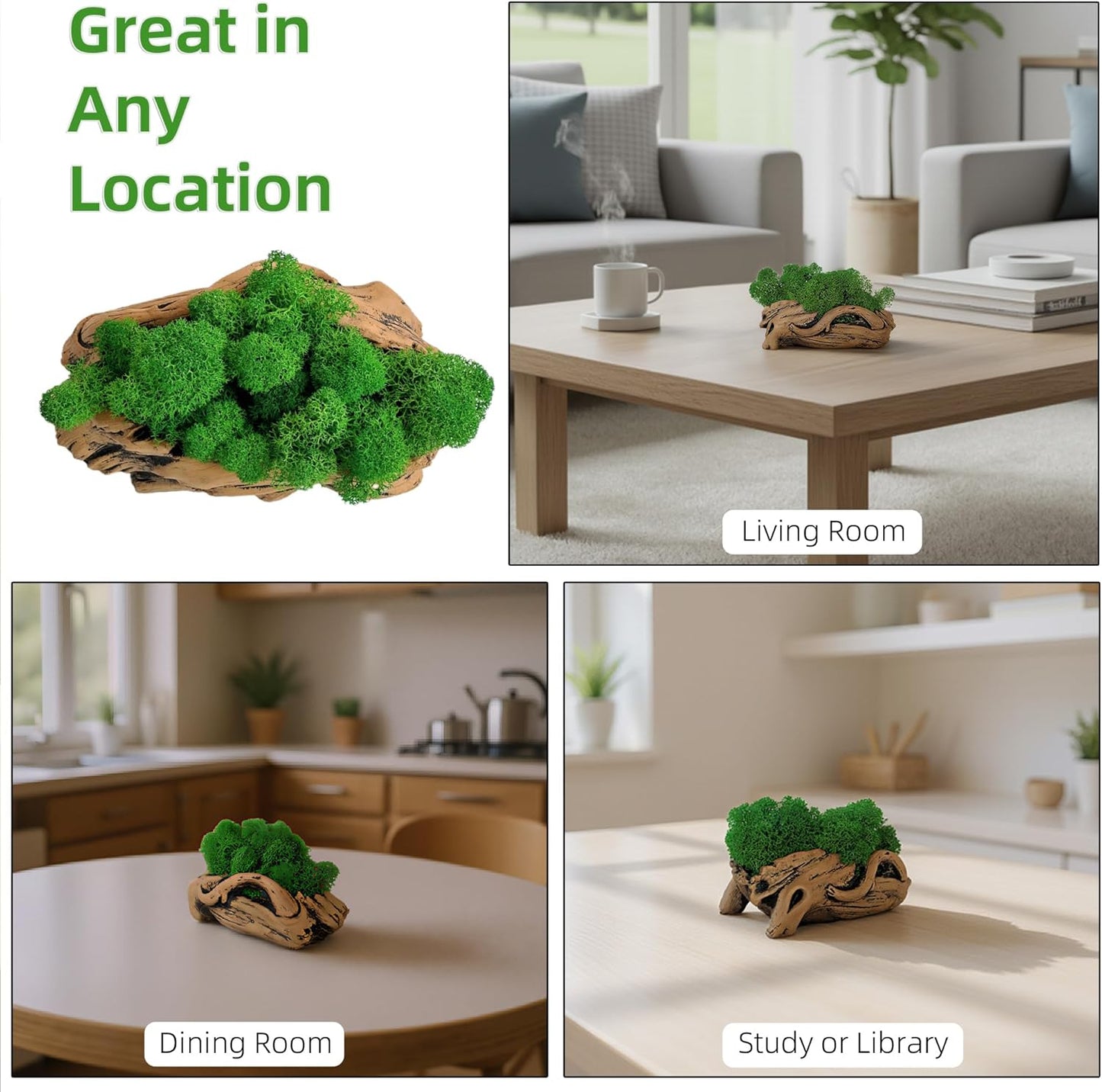 Moss Centerpiece 6in, Handmade Artificial Bonsai with Real Moss, No Maintenance
