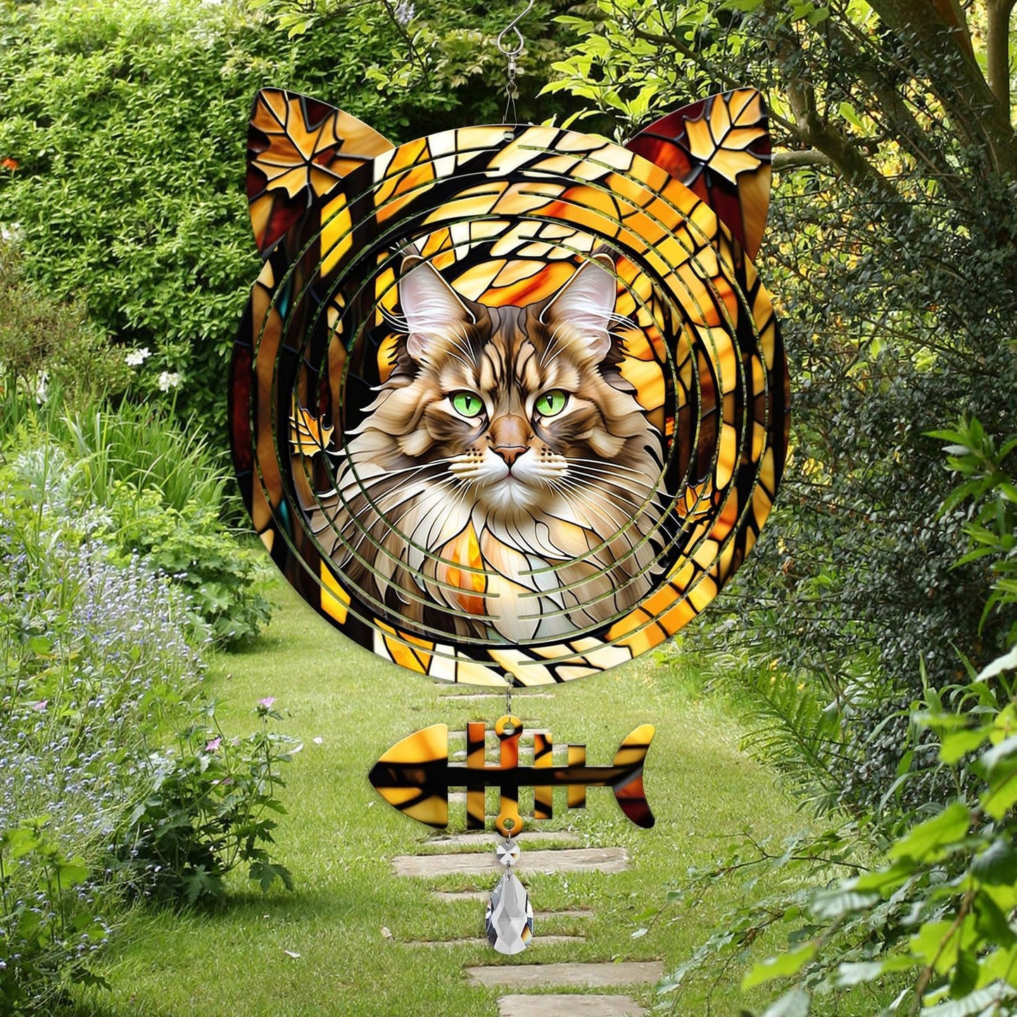 Maine Coon Cat Wind Spinner, Maine Coon Cat Wind Spinner Hanging for Yard and Garden