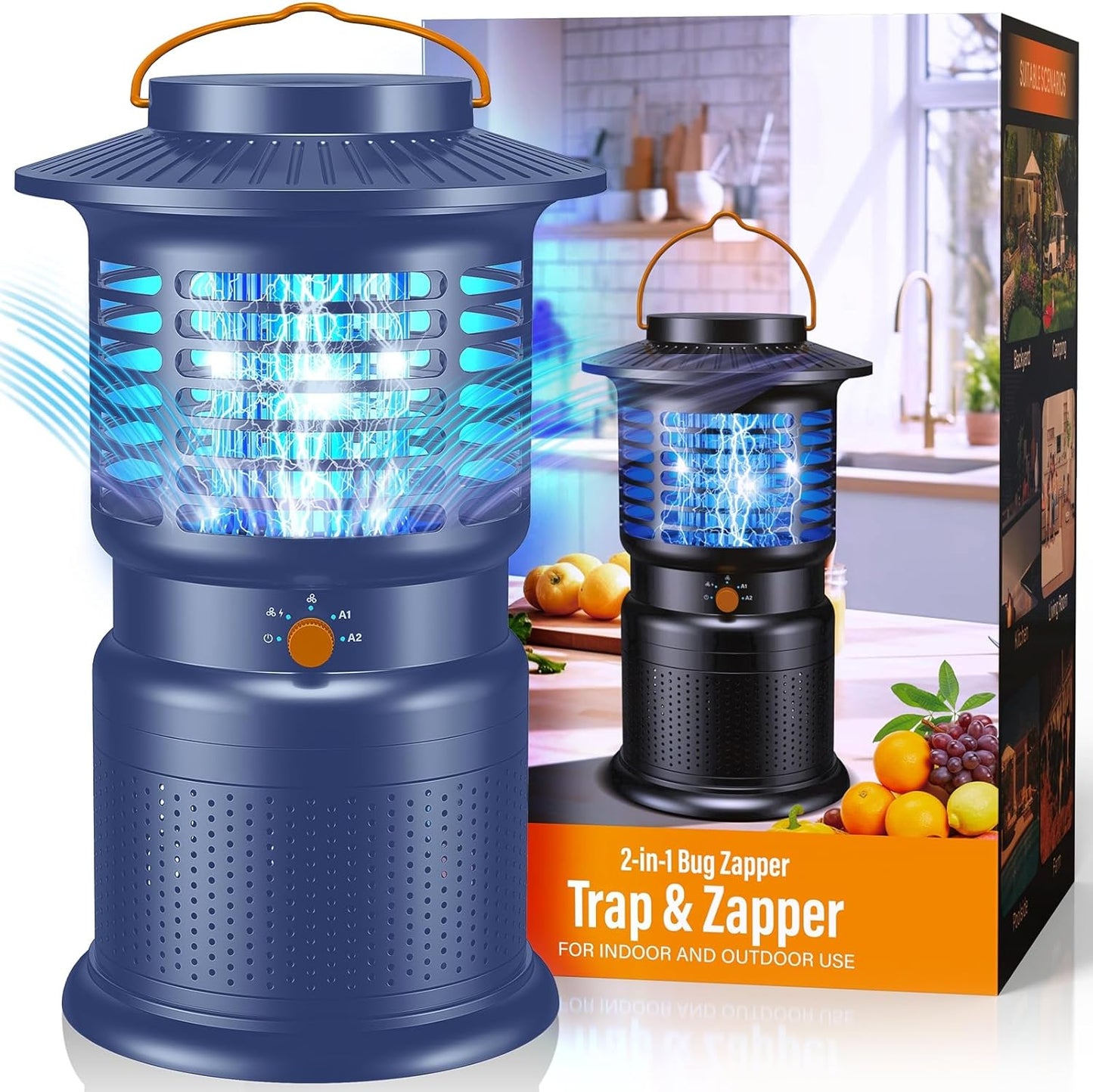 2-in-1 Bug Zapper Outdoor with Fan Suction, Effective Mosquito Trap & Insect Zapper, 10000mAh Rechargeable Fly Zappers for Indoor & Outdoor, IPX5 Waterproof