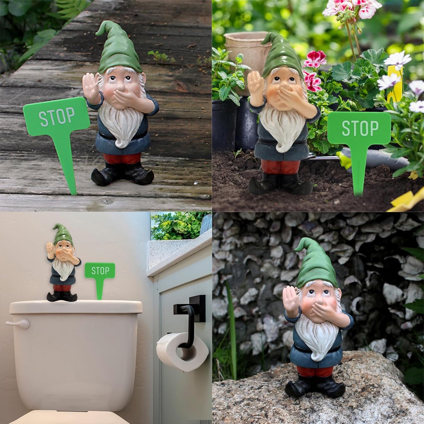 Funny Stop Garden Gnome - 6.2 Inch Resin Statue with Stop Sign, Humorous Outdoor Decor for Yard, Garden, Patio, Dog Poop Area & Trash Can Guardian