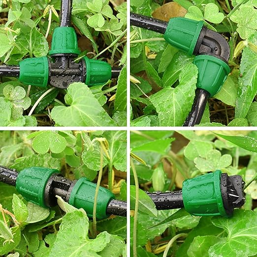 Upgraded 1/4" Drip Irrigation Fittings:50 Pieces Set-20 Couplings 15 Tees 10 Elbows 5 End Plugs, Leak Free Barbed Locked Nut Connectors for 1/4 Inch Irrigation Tubing