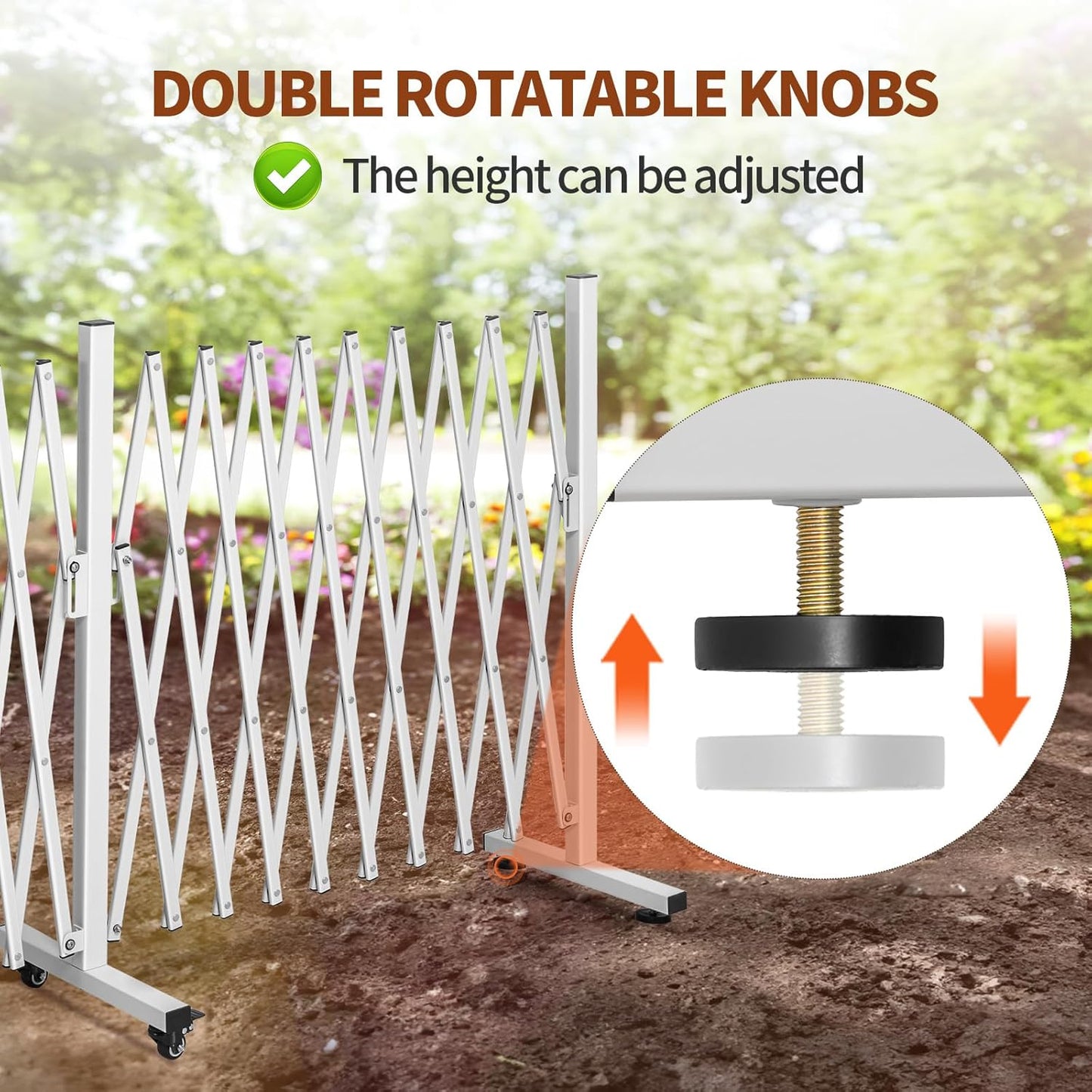 TECSPACE Aluminum Expandable Garden Fence, Portable Barricade Gate with Casters, Expansion Size 201×15.2×40.6 inches, Adjustable Flexible Fence Mobile Barricade Safety Barrier