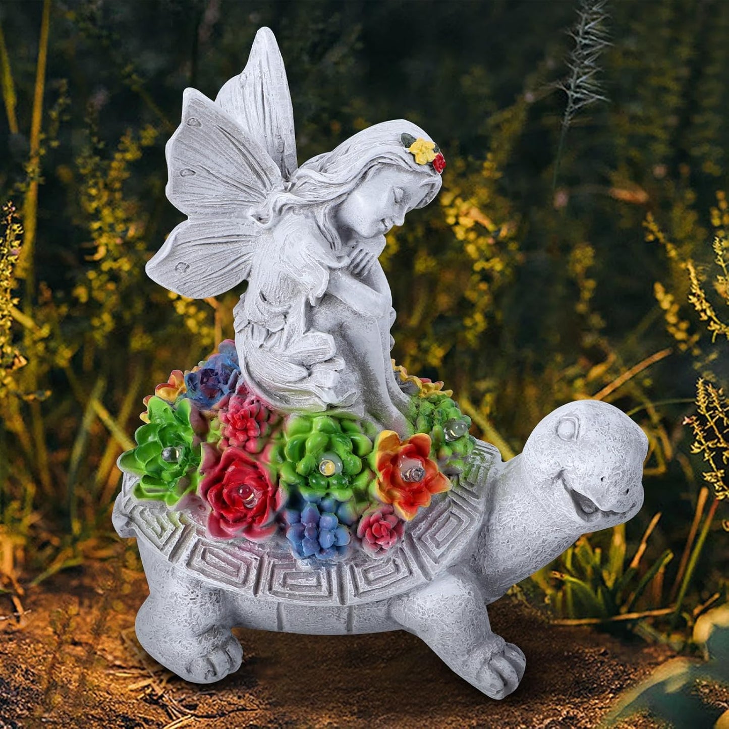 Solar Fairy Garden Statue, Angel Fairy on Solar Turtles for Outdoors with LED Lights, Garden Angels Outdoor Statue, Balcony Lawn Yard Decor Gift for Mom Grandma