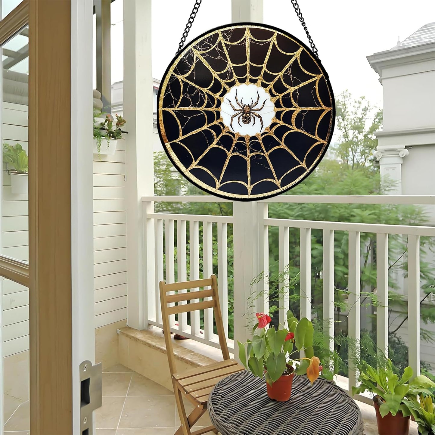 Stained Glass Window Hanging - Black Gold Spider Suncatcher for Door Terrace Garden Home Decor Halloween Sun Catcher Christmas Birthday Gifts for Lovers Women Men Dad Mom Nana 7.8 in