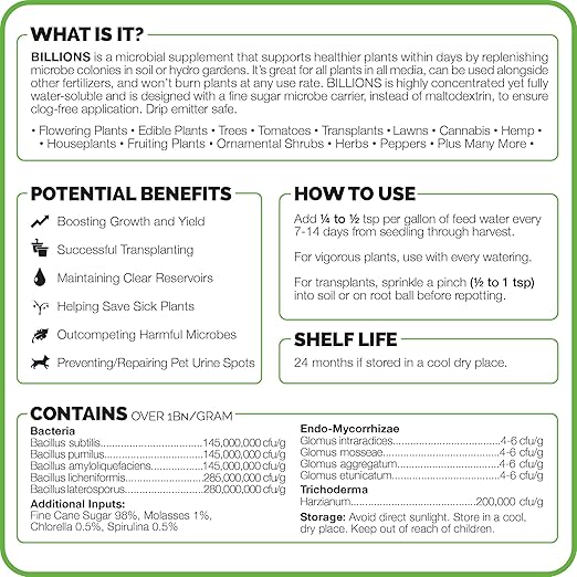 TPS NUTRIENTS Billions Concentrated Microbial Root Enhancer, 100% Water-Soluble with Mycorrhizae, Bacteria and Trichoderma, 8 oz (1/2 Pound)