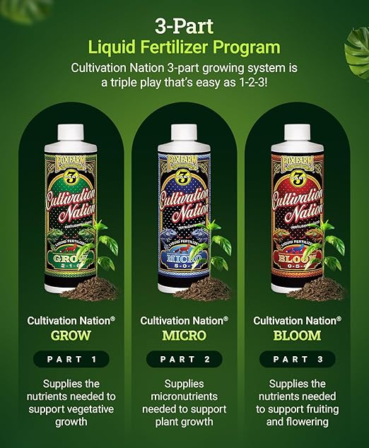 FoxFarm Cultivation Nation Bloom Fertilizer - Enhanced Bud & Fruit Development, Ideal for Soil, Soilless Media, Hydroponics & Aeroponics - Part 3 of 3-Part Feeding Program- NPK 0-5-4 (Pint)