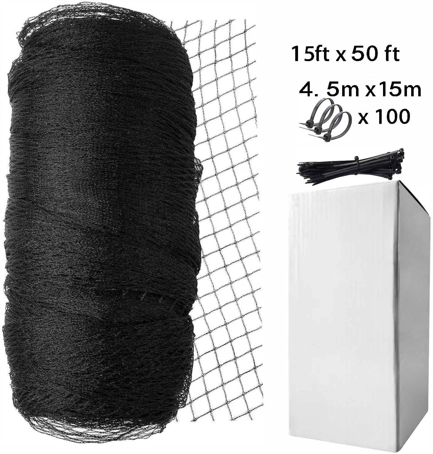 Garden Netting, 15ft x 50ft Black Bird Netting Heavy Duty,Rabbit,Squirrels,Anti Birds,Larger Bees,Deer,Chicken,Cardinals,Animal Fencing for Fruit Tree & Vegetable Garden