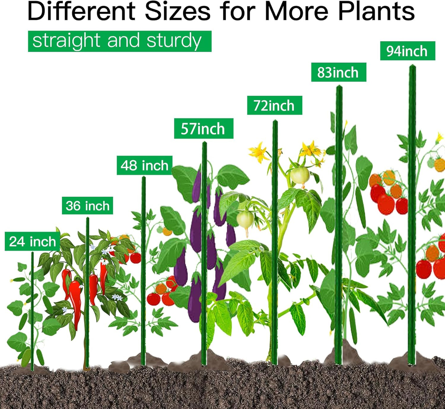 Garden Stakes 24 Inch, 2ft Metal Plant Stakes 30 Pack for Gardening and Farm, Plastic Coated Plant Support for Tomato, Cucumber, Bean, Flower, Potted More Climbing Plants