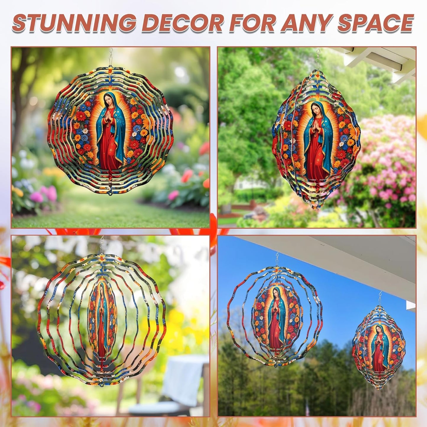 FLAGWIX Christmas Christian Gifts for Women Faith - Virgen de Guadalupe 3D Stainless Steel Metal Wind Spinners 12 in - Our Lady of Guadalupe Wind Spinner Outdoor, Religious Gifts for Mom Grandma