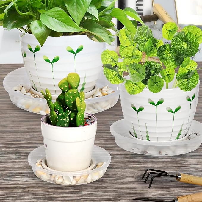 9 Pack Plant Saucers (8inch /10inch /12inch) Heavy Sturdy Plant Trays for Indoor Clear Plastic Flower Pot Saucers Thicker Plant Water Drip Trays for pots -Clear