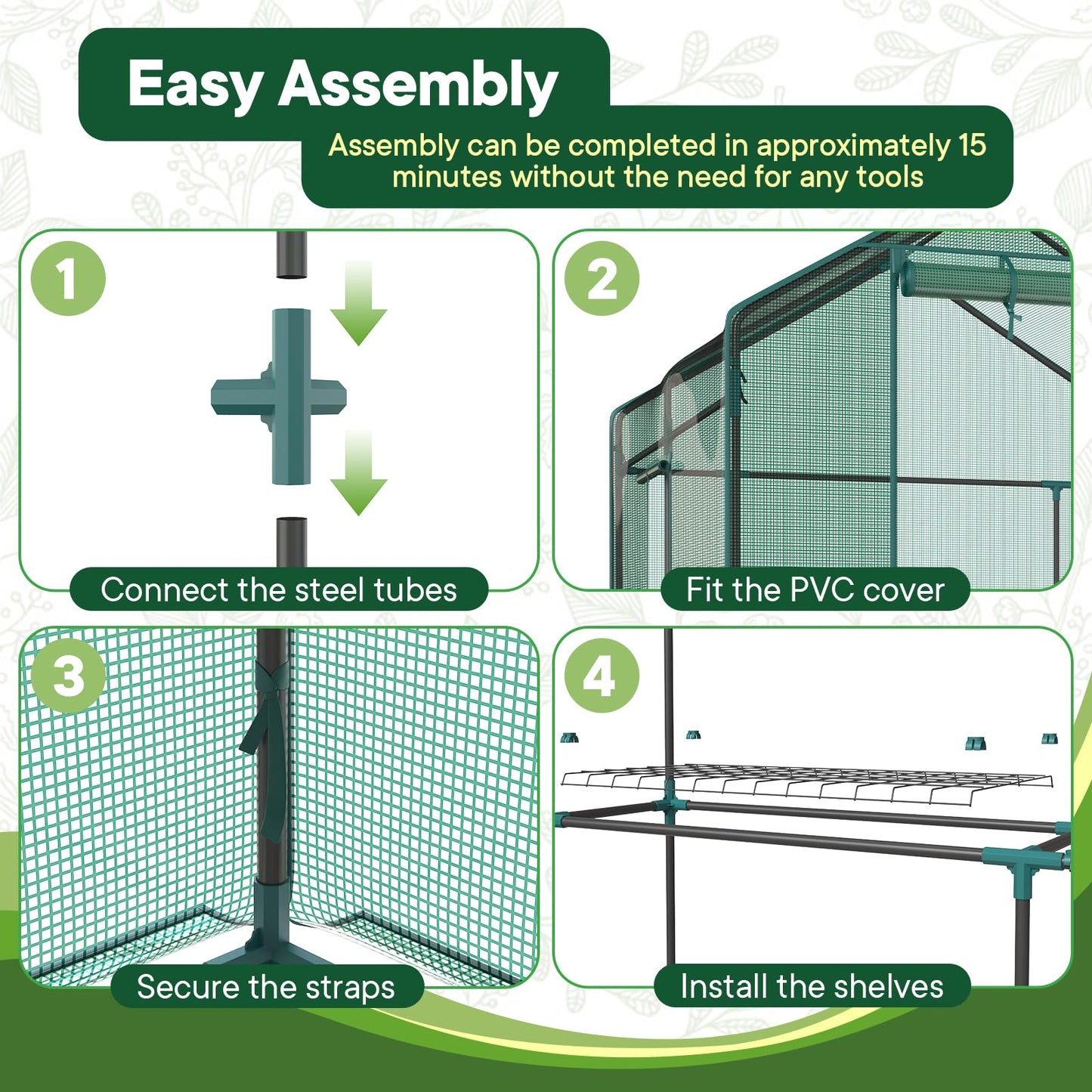 OLIXIS 56"x56"x77" Outdoor Greenhouse, with 2 Tier 8 Plant Shelves